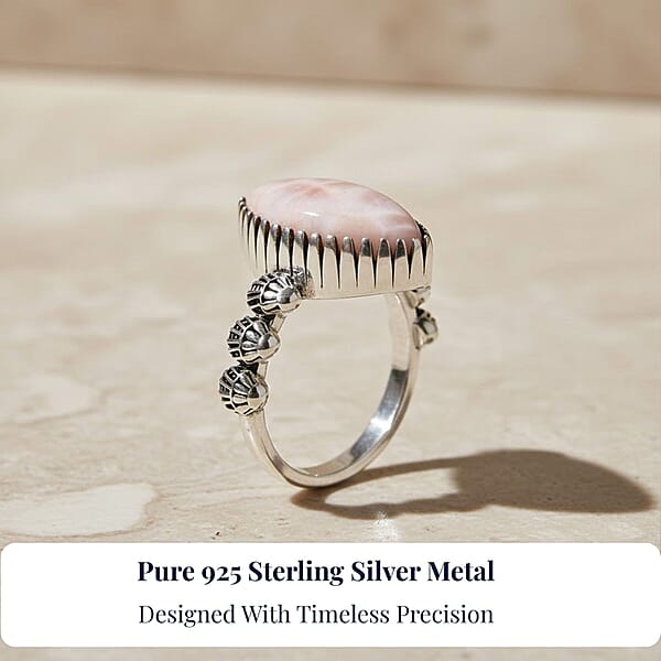 D'Joy Artisan Crafted Pink Natrolite 6.30 Ctw Seashell Ring In Sterling Silver