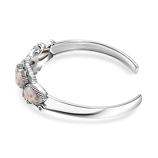 D'Joy Artisan Crafted Pink Natrolite And Natural Champagne Zircon 14.55 Ctw Oceanic Beauty Cuff Bracelet In Sterling Silver (7.25 In)