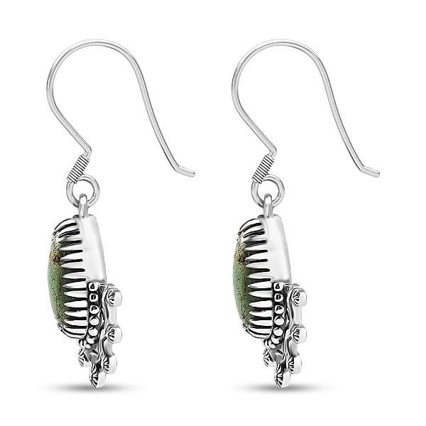 D'Joy Artisan Crafted Premium Royston Turquoise 5.00 Ctw Earrings In Black Oxidised Sterling Silver