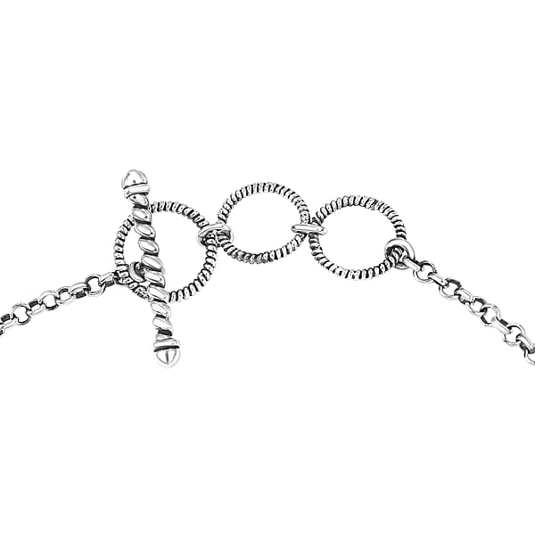 D'Joy Artisan Crafted Premium Royston Turquoise 7.50 Ctw Bracelet In Black Oxidised Sterling Silver (6.50-8.0In)