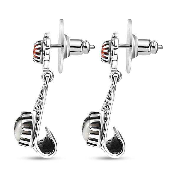 D'Joy Artisan Crafted Premium White Buffalo And Coral 3.00 Ctw Earrings In Black Oxidised Sterling Silver