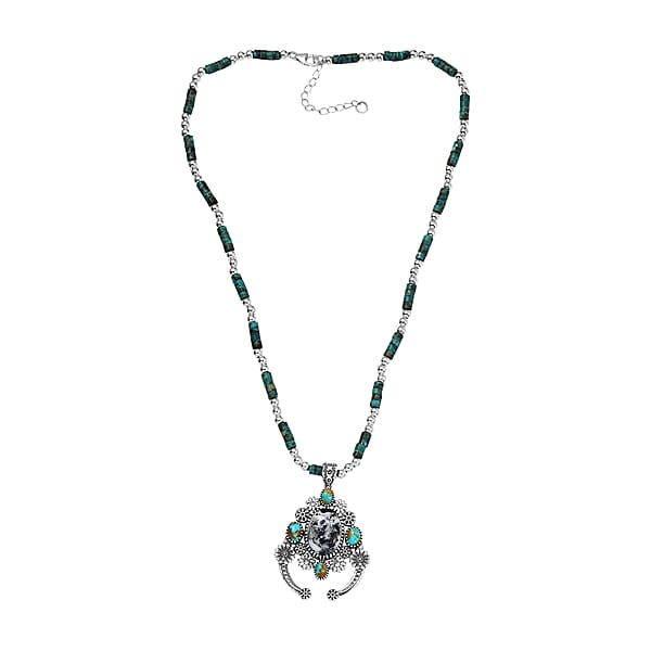 D'Joy Artisan Crafted Premium White Buffalo And Royston Turquoise 44.20 Ctw Pendant Necklace In Rhodium Over Sterling Silver 20 Inches