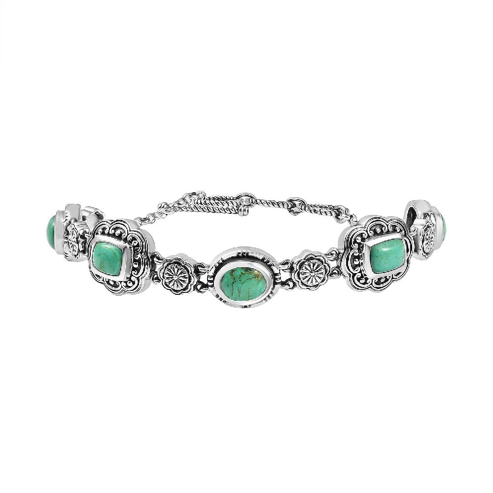 D'Joy Artisan Crafted Royston Turquoise 8.40 ctw Floral Bracelet in Sterling Silver (6.50-8.0In)