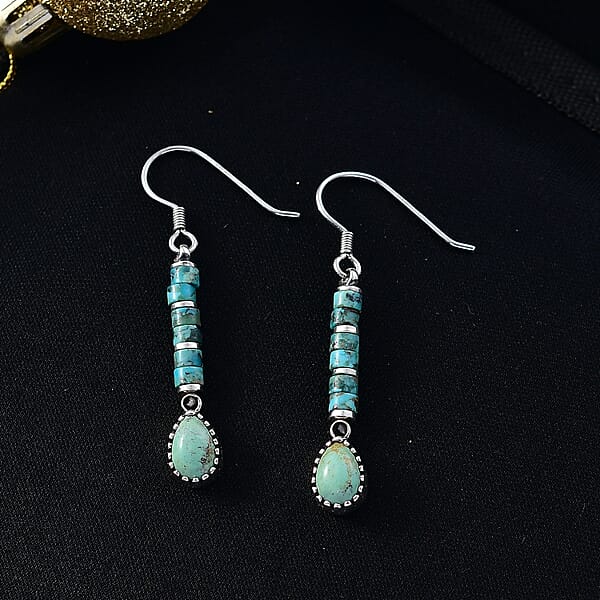 D'Joy Artisan Crafted Royston Turquoise Earrings In Oxidised Sterling Silver 6.65 Ctw