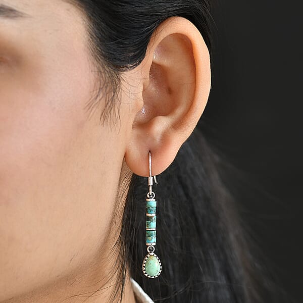 D'Joy Artisan Crafted Royston Turquoise Earrings In Oxidised Sterling Silver 6.65 Ctw