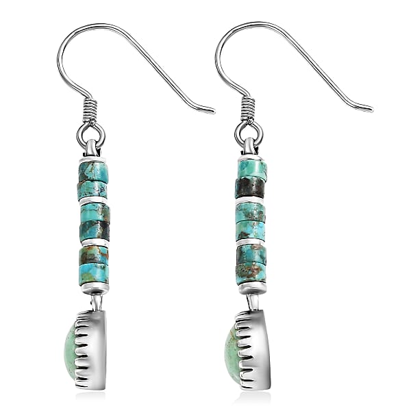 D'Joy Artisan Crafted Royston Turquoise Earrings In Oxidised Sterling Silver 6.65 Ctw