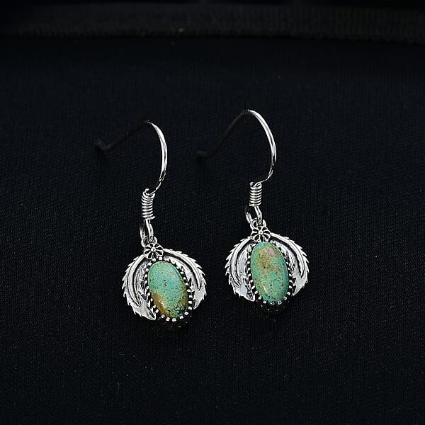 D'Joy Artisan Crafted Royston Turquoise Earrings In Oxidised Sterling Silver 2.60 Ctw