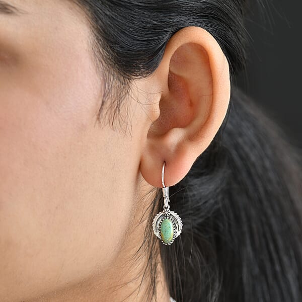 D'Joy Artisan Crafted Royston Turquoise Earrings In Oxidised Sterling Silver 2.60 Ctw