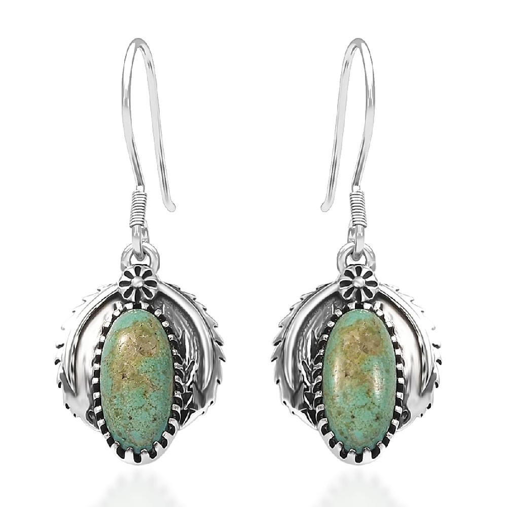 D'Joy Artisan Crafted Royston Turquoise Earrings in Oxidised Sterling Silver 2.60 ctw
