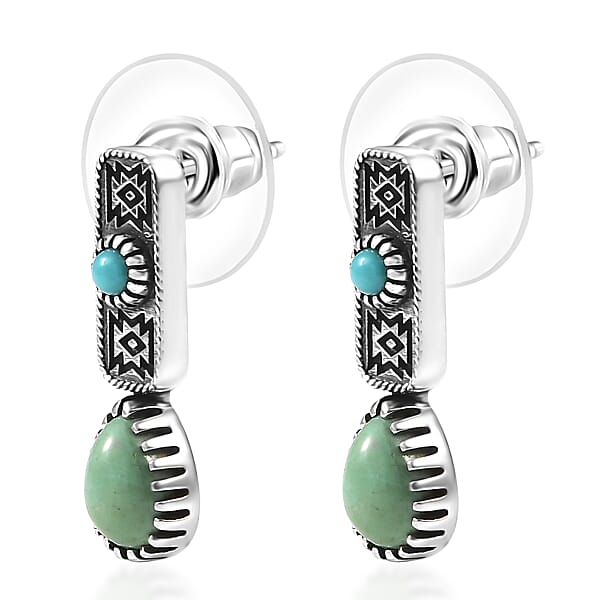 D'Joy Artisan Crafted Royston Turquoise Lagoon Turquoise Earrings In Black Oxidised Sterling Silver 1.65 Ctw