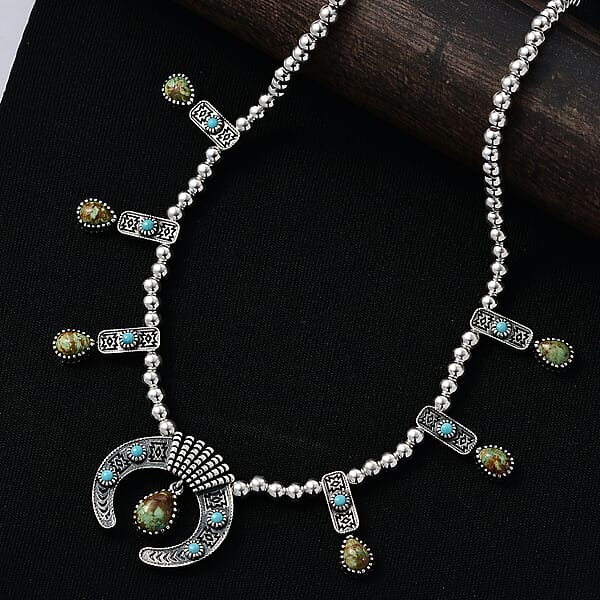 D'Joy Artisan Crafted Royston Turquoise Lagoon Turquoise Necklace In Black Oxidised Sterling Silver 6.60 Ctw (18-20 Inches)