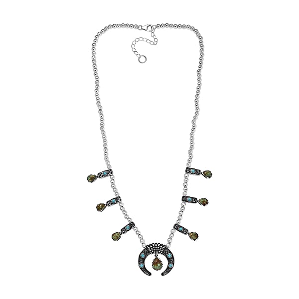 D'Joy Artisan Crafted Royston Turquoise Lagoon Turquoise Necklace In Black Oxidised Sterling Silver 6.60 Ctw (18-20 Inches)