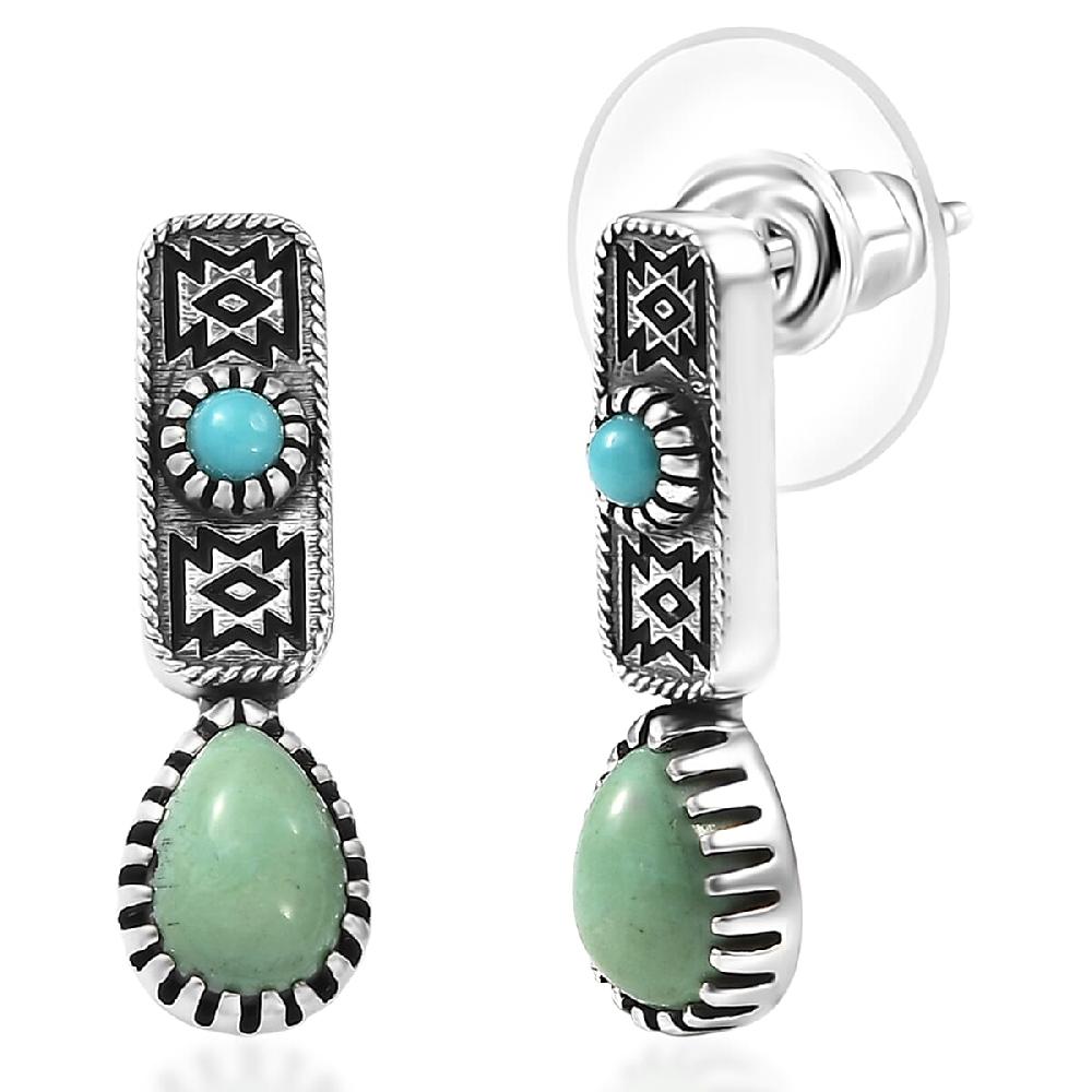 D'Joy Artisan Crafted Royston Turquoise Lagoon Turquoise Earrings in Black Oxidised Sterling Silver 1.65 ctw