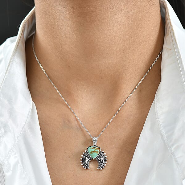 D'Joy Artisan Crafted Royston Turquoise Pendant Without Chain In Oxidised Sterling Silver 3.60 Ctw
