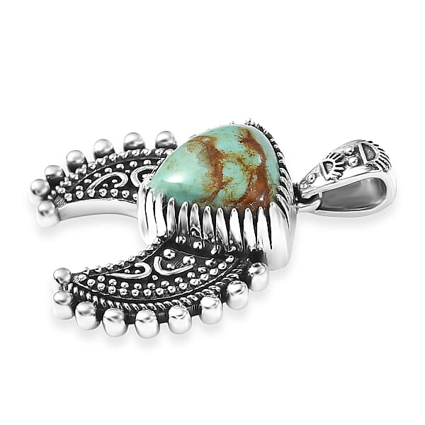 D'Joy Artisan Crafted Royston Turquoise Pendant Without Chain In Oxidised Sterling Silver 3.60 Ctw