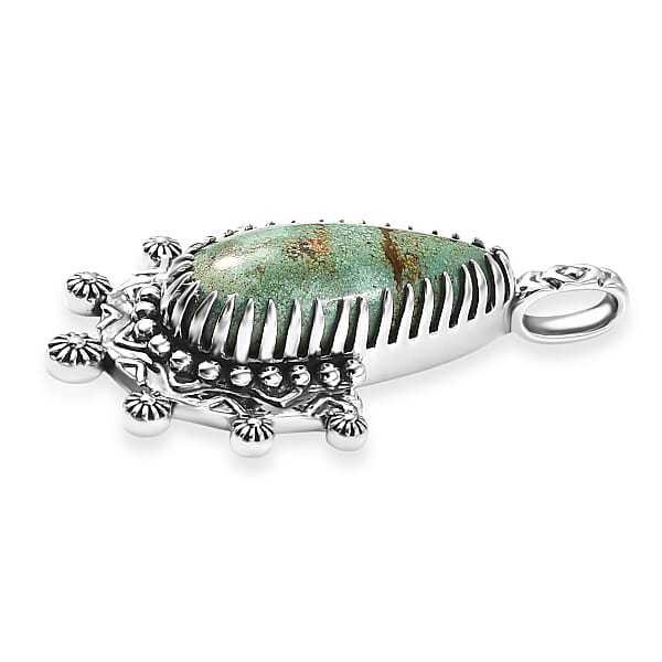 D'Joy Artisan Crafted Royston Turquoise Pendant Without Chain In Black Oxidised Sterling Silver 6.50 Ctw