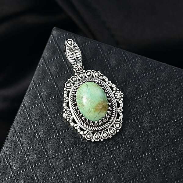D'Joy Artisan Crafted Royston Turquoise Pendant Without Chain In Sterling Silver 6.00 Ctw