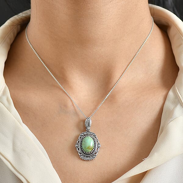 D'Joy Artisan Crafted Royston Turquoise Pendant Without Chain In Sterling Silver 6.00 Ctw