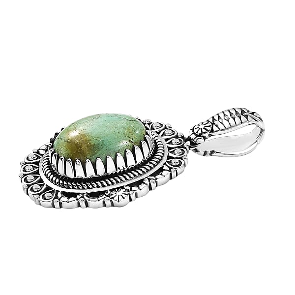 D'Joy Artisan Crafted Royston Turquoise Pendant Without Chain In Sterling Silver 6.00 Ctw