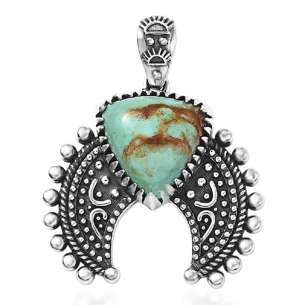 D'Joy Artisan Crafted Royston Turquoise Pendant without Chain in Oxidised Sterling Silver 3.60 ctw