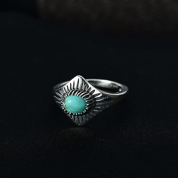 D'Joy Artisan Crafted Royston Turquoise Ring In Black Oxidised Sterling Silver 1.35 Ctw