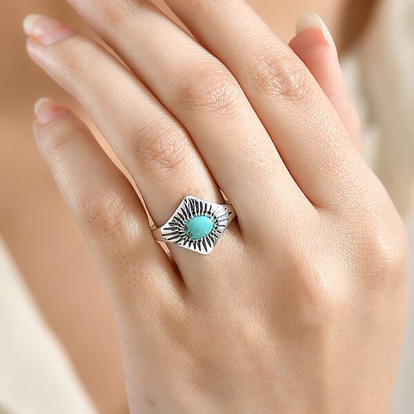 D'Joy Artisan Crafted Royston Turquoise Ring In Black Oxidised Sterling Silver 1.35 Ctw