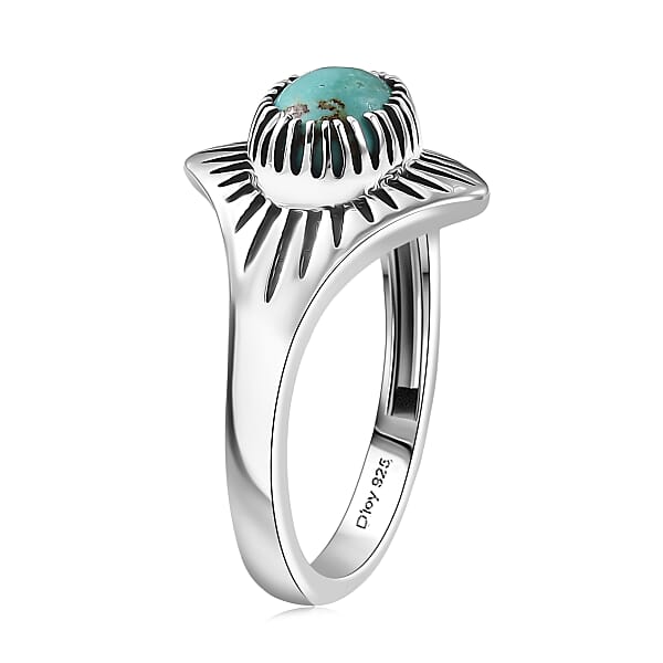 D'Joy Artisan Crafted Royston Turquoise Ring In Black Oxidised Sterling Silver 1.35 Ctw
