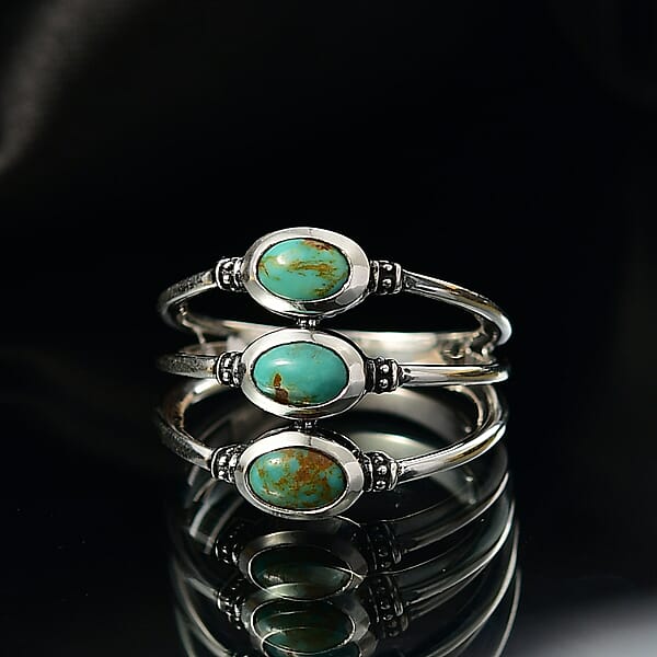 D'Joy Artisan Crafted Royston Turquoise Ring In Black Oxidised Sterling Silver 1.60 Ctw