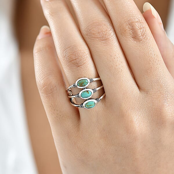 D'Joy Artisan Crafted Royston Turquoise Ring In Black Oxidised Sterling Silver 1.60 Ctw