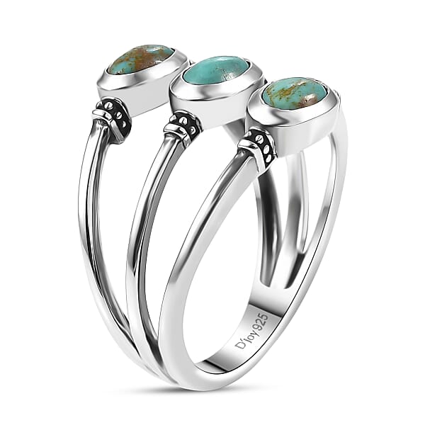 D'Joy Artisan Crafted Royston Turquoise Ring In Black Oxidised Sterling Silver 1.60 Ctw