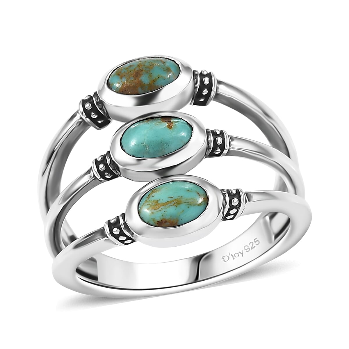 D'Joy Artisan Crafted Royston Turquoise Ring in Black Oxidised Sterling Silver 1.60 ctw