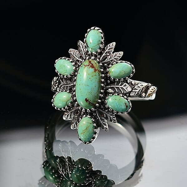 D'Joy Artisan Crafted Royston Turquoise Ring In Black Oxidised Sterling Silver 3.00 Ctw