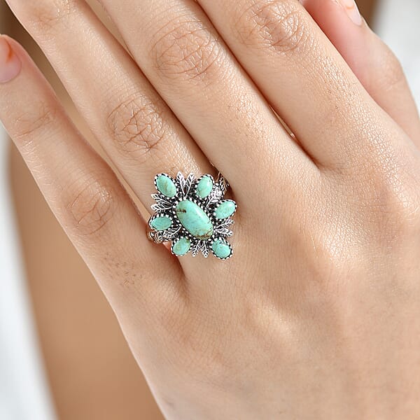 D'Joy Artisan Crafted Royston Turquoise Ring In Black Oxidised Sterling Silver 3.00 Ctw
