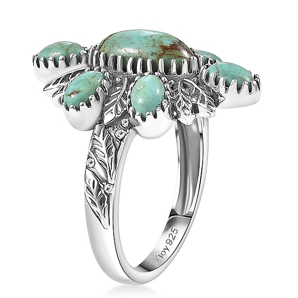 D'Joy Artisan Crafted Royston Turquoise Ring In Black Oxidised Sterling Silver 3.00 Ctw