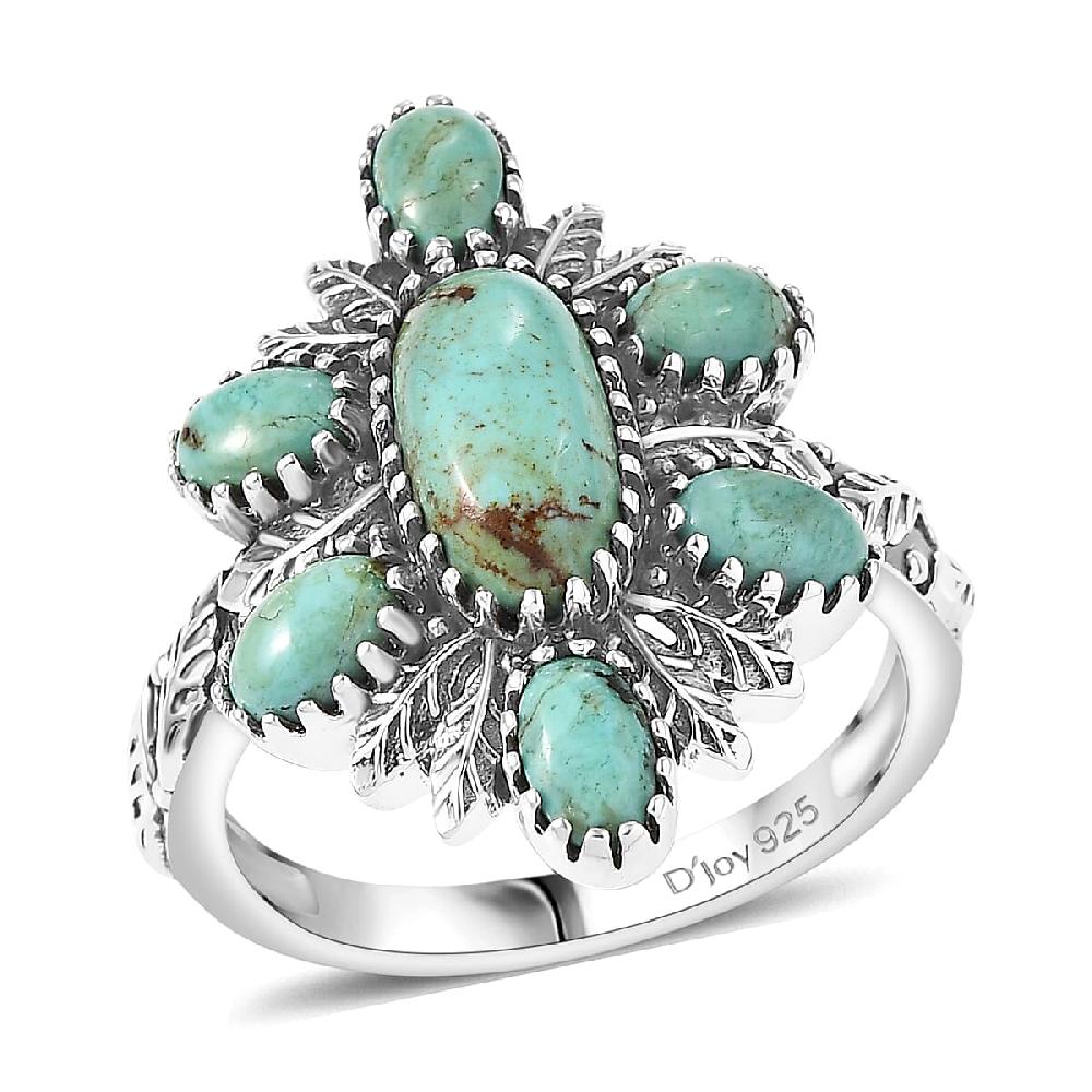 D'Joy Artisan Crafted Royston Turquoise Ring in Black Oxidised Sterling Silver 3.00 ctw