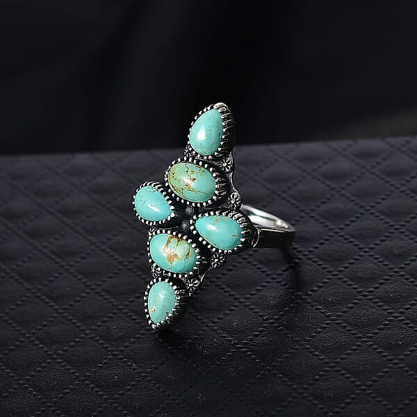 D'Joy Artisan Crafted Royston Turquoise Ring In Black Oxidised Sterling Silver 5.85 Ctw