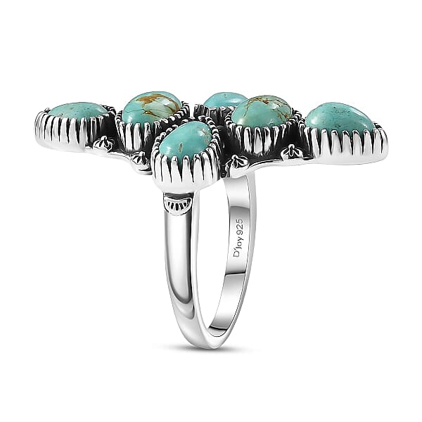 D'Joy Artisan Crafted Royston Turquoise Ring In Black Oxidised Sterling Silver 5.85 Ctw