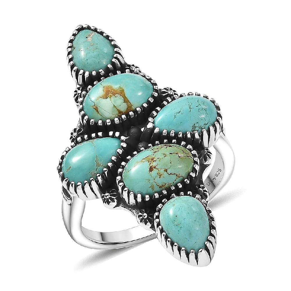 D'Joy Artisan Crafted Royston Turquoise Ring in Black Oxidised Sterling Silver 5.85 ctw