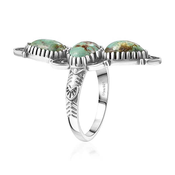 D'Joy Artisan Crafted Royston Turquoise Ring In Black Oxidised Sterling Silver 4.40 Ctw