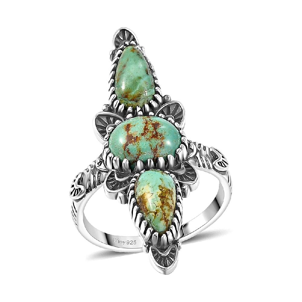 D'Joy Artisan Crafted Royston Turquoise Ring in Black Oxidised Sterling Silver 4.40 ctw