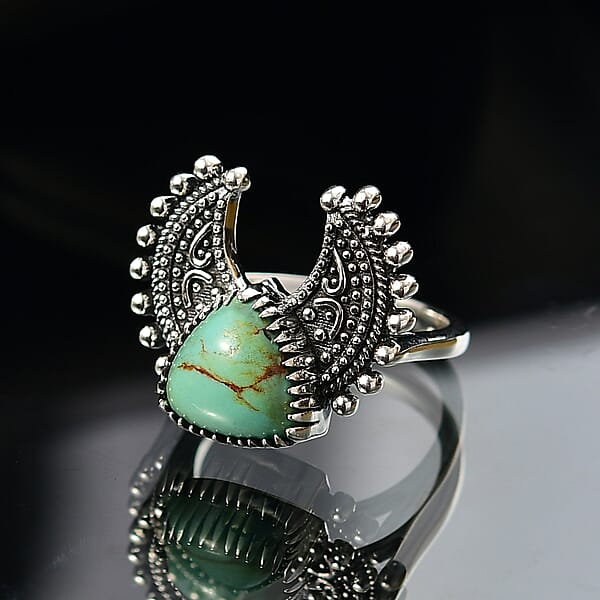 D'Joy Artisan Crafted Royston Turquoise Ring In Black Oxidised Sterling Silver 3.50 Ctw