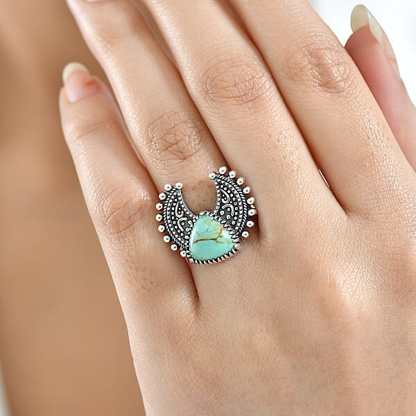 D'Joy Artisan Crafted Royston Turquoise Ring In Black Oxidised Sterling Silver 3.50 Ctw