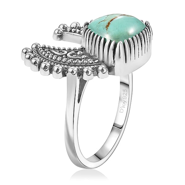 D'Joy Artisan Crafted Royston Turquoise Ring In Black Oxidised Sterling Silver 3.50 Ctw