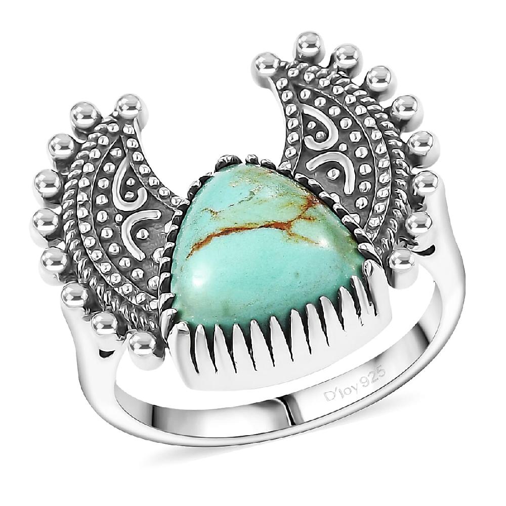 D'Joy Artisan Crafted Royston Turquoise Ring in Black Oxidised Sterling Silver 3.50 ctw