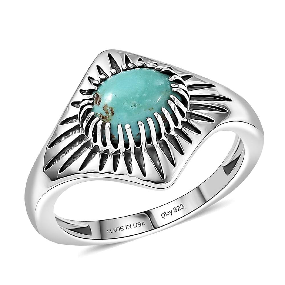 D'Joy Artisan Crafted Royston Turquoise Ring in Black Oxidised Sterling Silver 1.35 ctw