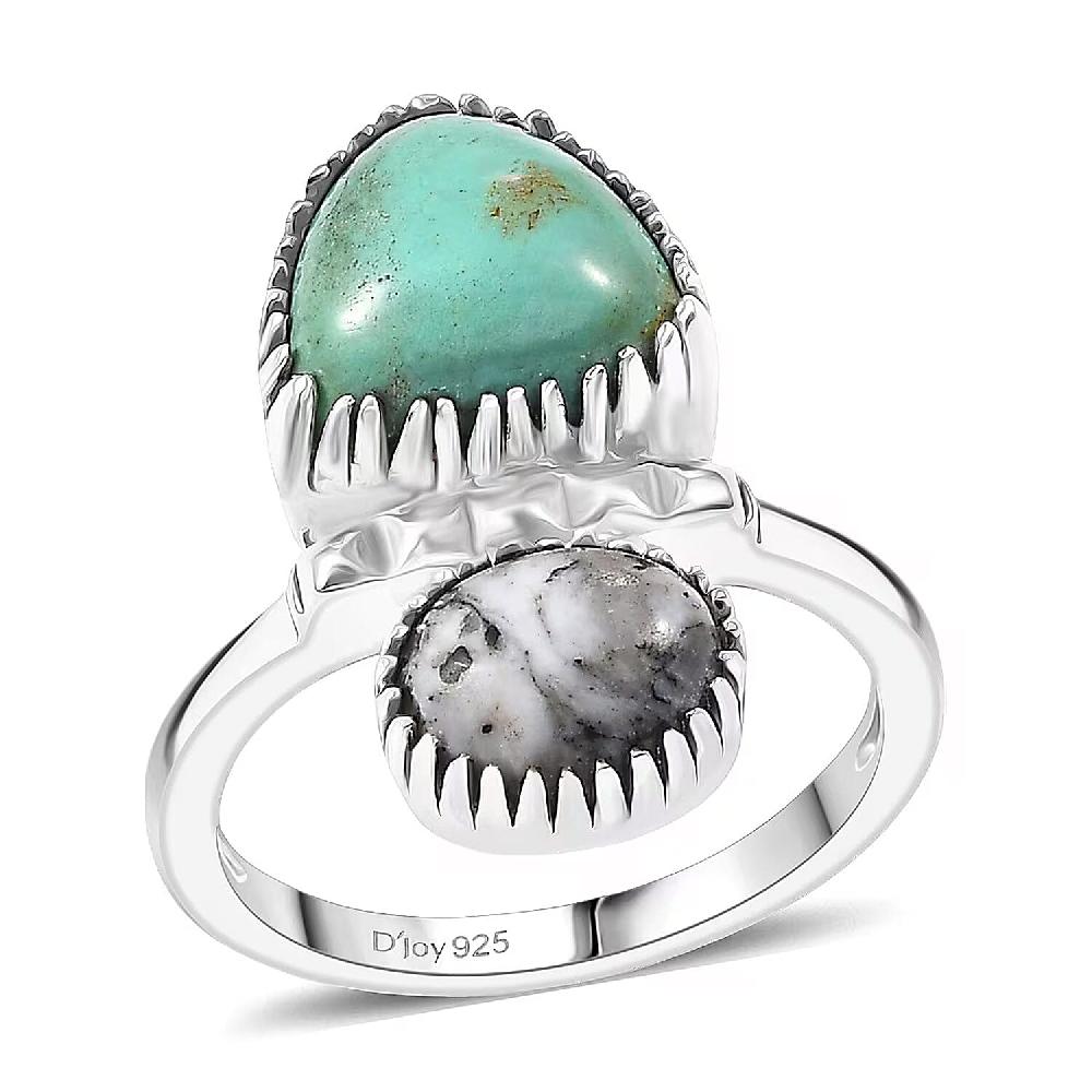 D'Joy Artisan Crafted Royston Turquoise White Buffalo Ring in Black Oxidised Sterling Silver 4.70 ctw