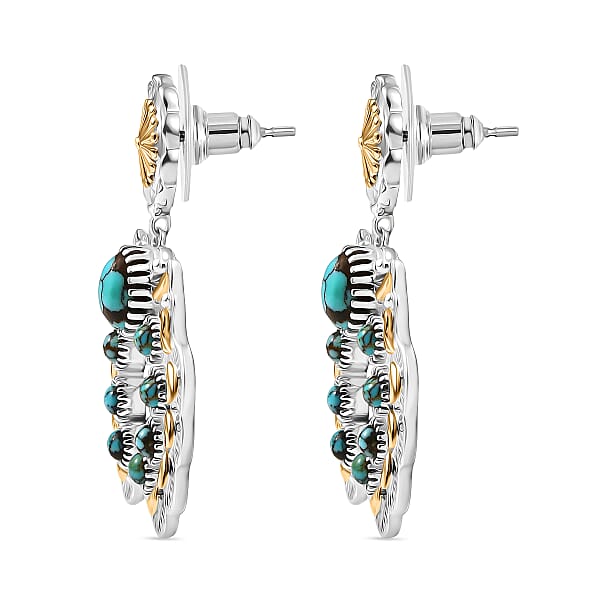 D'Joy Artisan Crafted Sleeping Beauty Turquoise 3.65 Ctw Native American Concho Earrings In 18K YG And Rhodium Over Sterling Silver