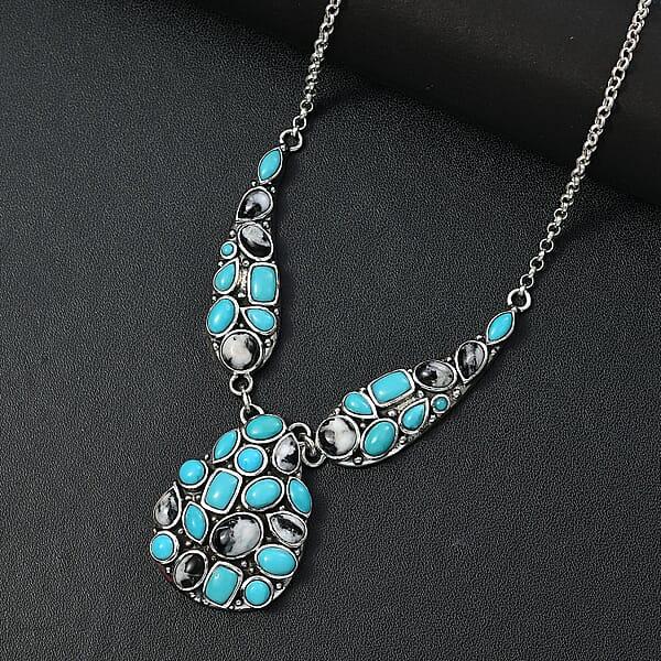 D'Joy Artisan Crafted Sleeping Beauty Turquoise And White Buffalo 16.25 Ctw Necklace In Black Oxidized Sterling Silver 18 Inches