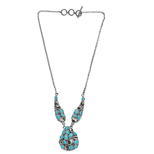 D'Joy Artisan Crafted Sleeping Beauty Turquoise And White Buffalo 16.25 Ctw Necklace In Black Oxidized Sterling Silver 18 Inches