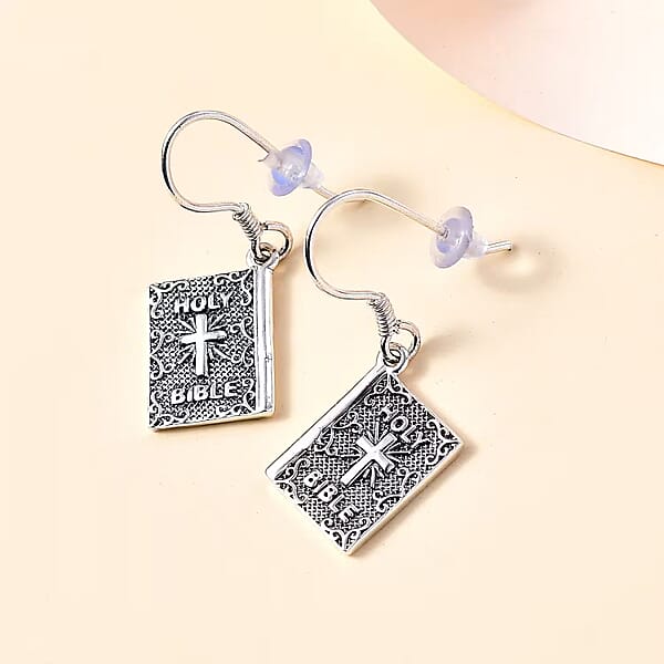 D'Joy Artisan Crafted Sterling Silver Holy Cross Bible Earrings (5.35 Grams) (Del. In 5-7 Days)